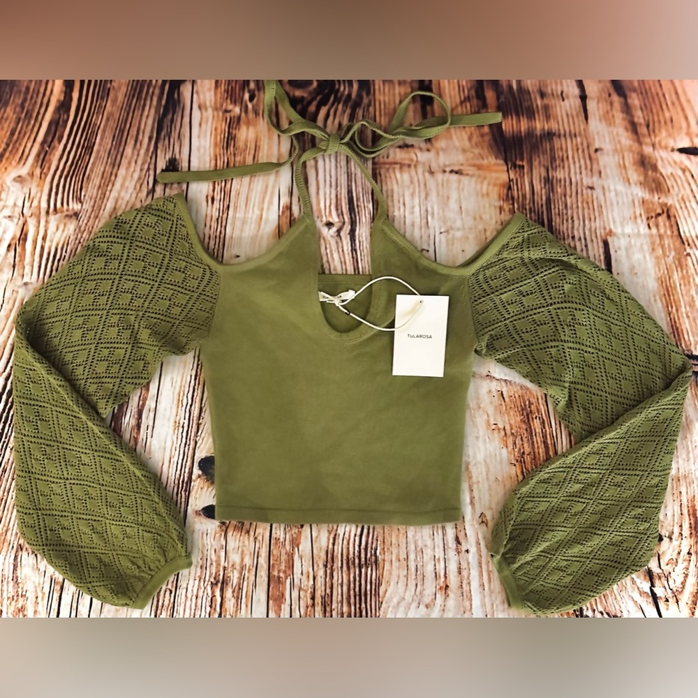 TULAROSA || Genet Pointelle Halter Knit Top in Sage Green - SZ XS ⭐️NWT⭐️